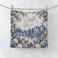 Blue Hydrangea Château Garden Washcloth – French Country Floral Face Cloth, Blue Toile Chateaucore Shabby Chic Bathroom Decor