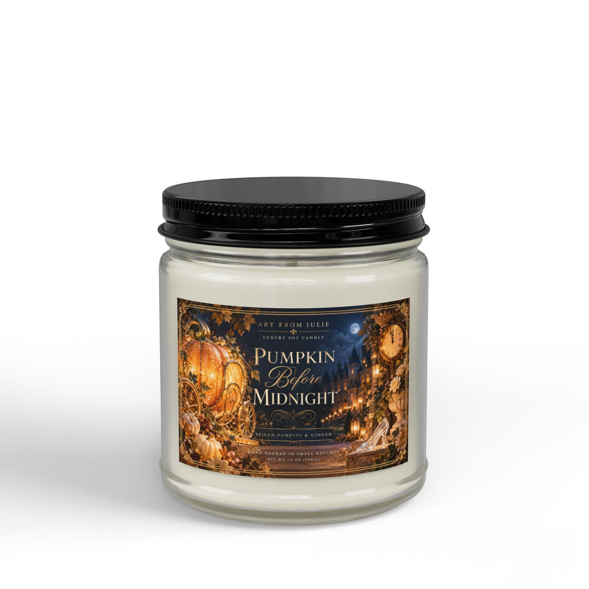 Pumpkin Before Midnight – Spiced Pumpkin & Ginger Soy Candle | Amber or Clear Jar with Lid Enchanted Fairytale Chateau Candle