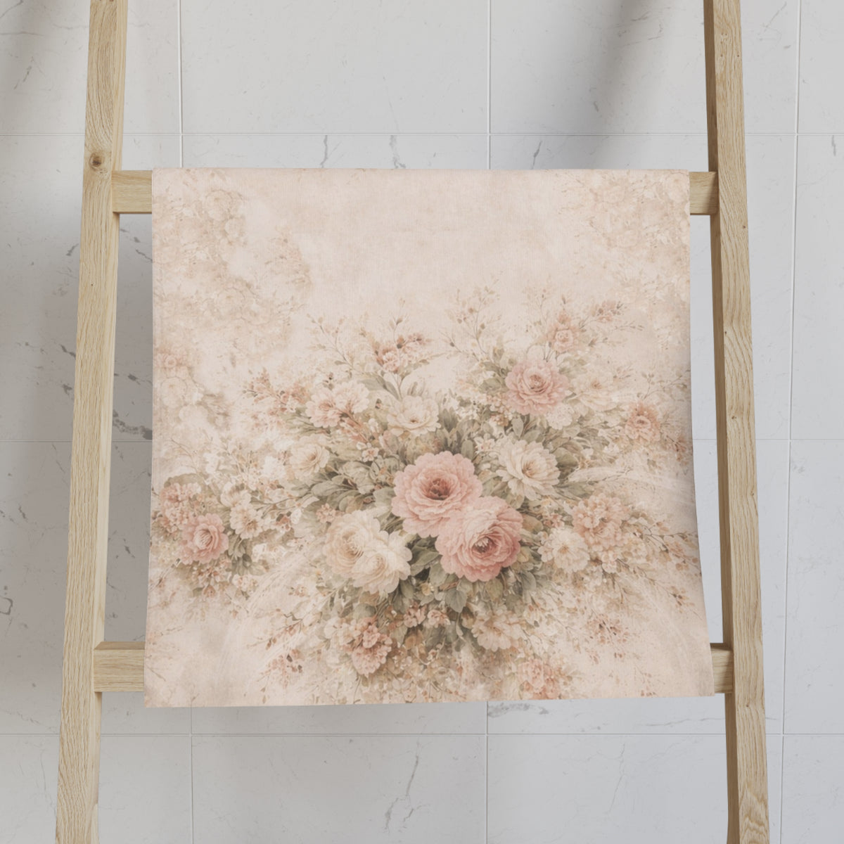 Romantic Blush Rose Garden Hand Hair Towel, Vintage French Country Floral Cloth, Shabby Chic Victorian Chateaucore Bathroom Kitchen Decor