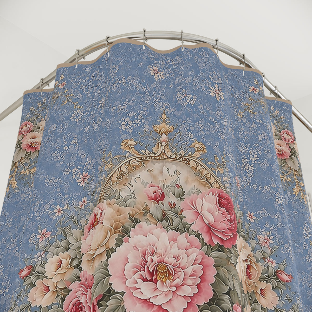 Chateaucore Blue Soft Pink Roses Floral Shower Curtain, Victorian Rococo Bathroom Decor, French Country, Shabby Chic Housewarming Gift