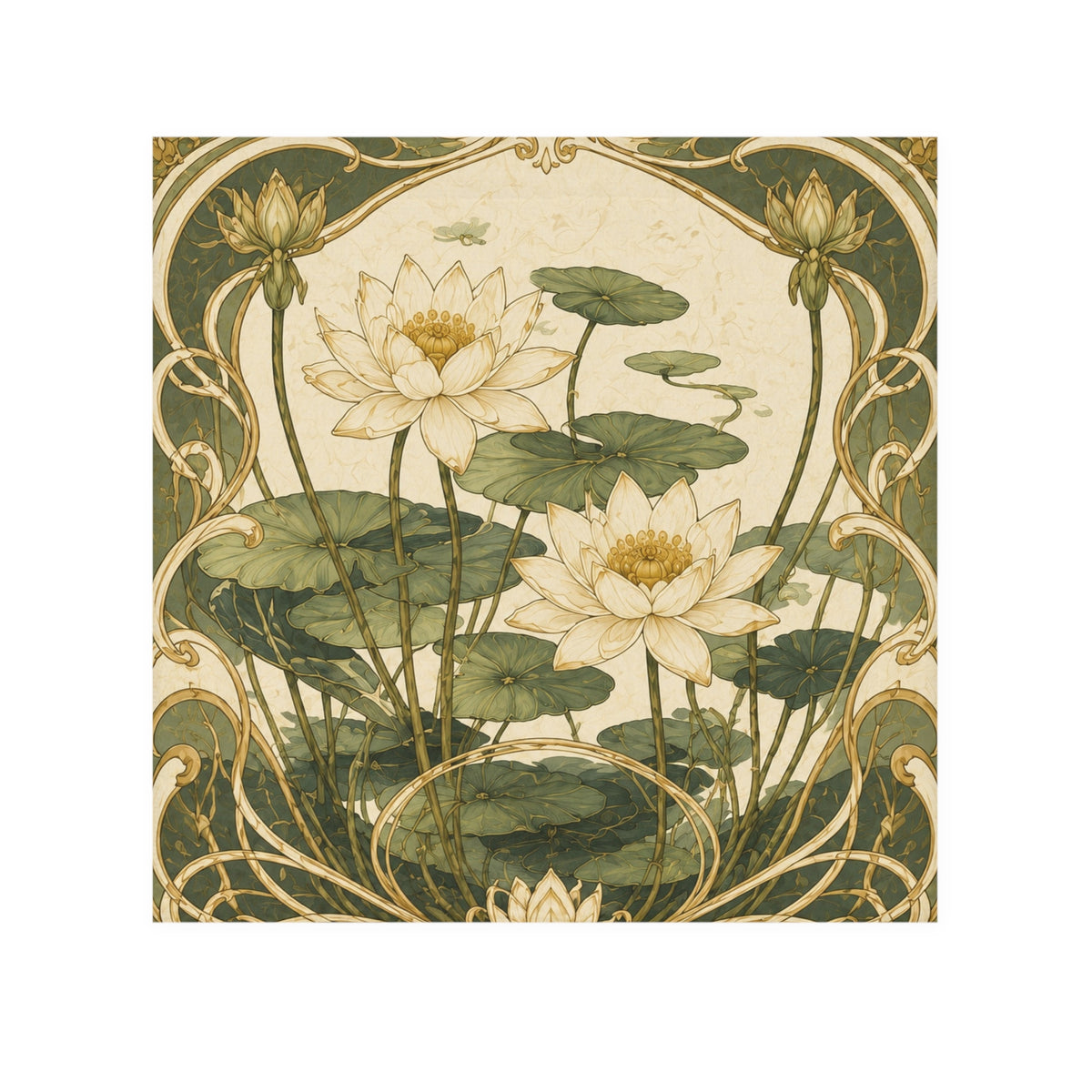 Art Nouveau Water Lily Washcloth, Vintage Botanical Floral Face Cloth Bathroom Decor, French Country Chateaucore Green Ivory Accent