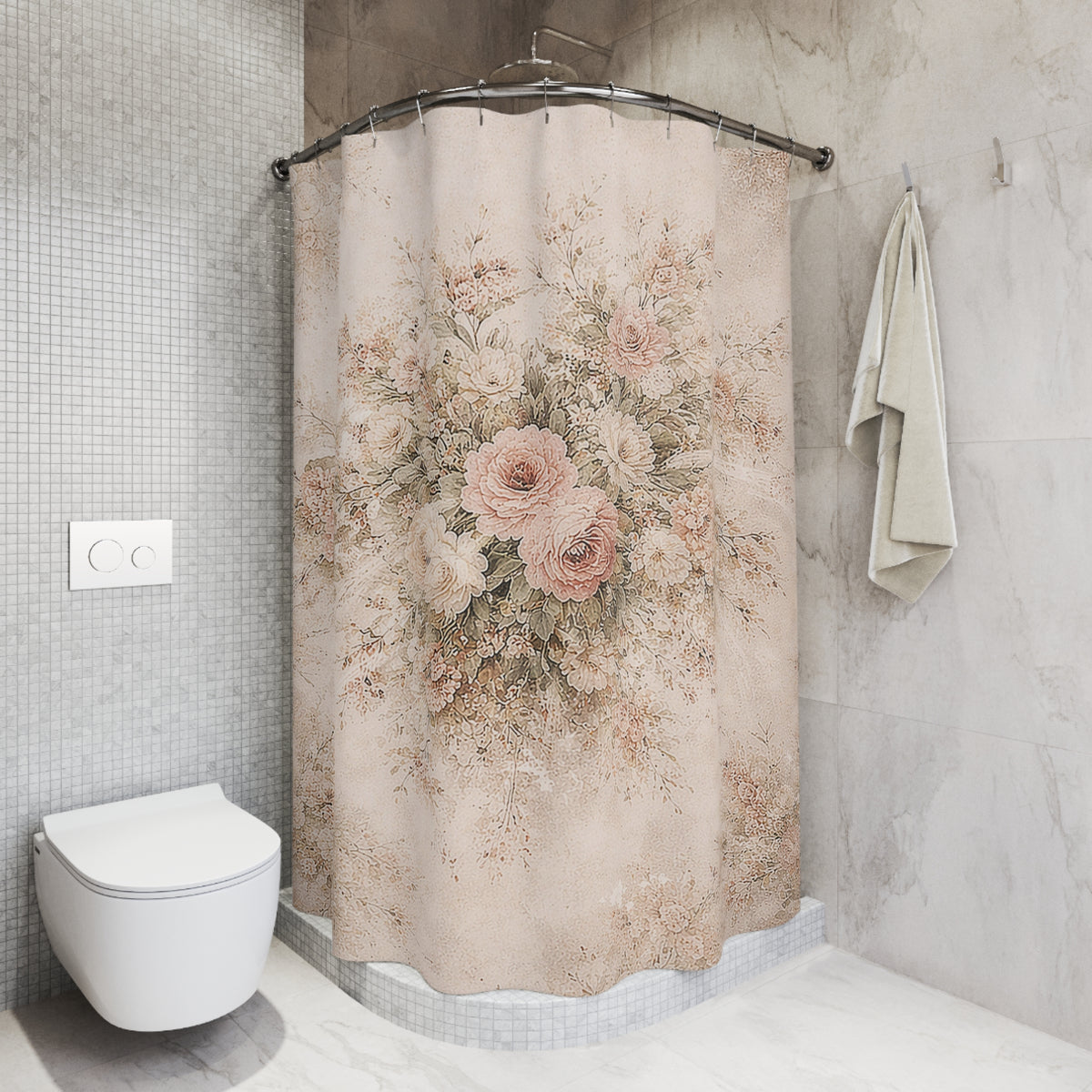 Chateaucore Soft Pink Roses Floral Shower Curtain, Victorian Bathroom Decor, French Country Cottage, Shabby Chic, Housewarming Wedding Gift