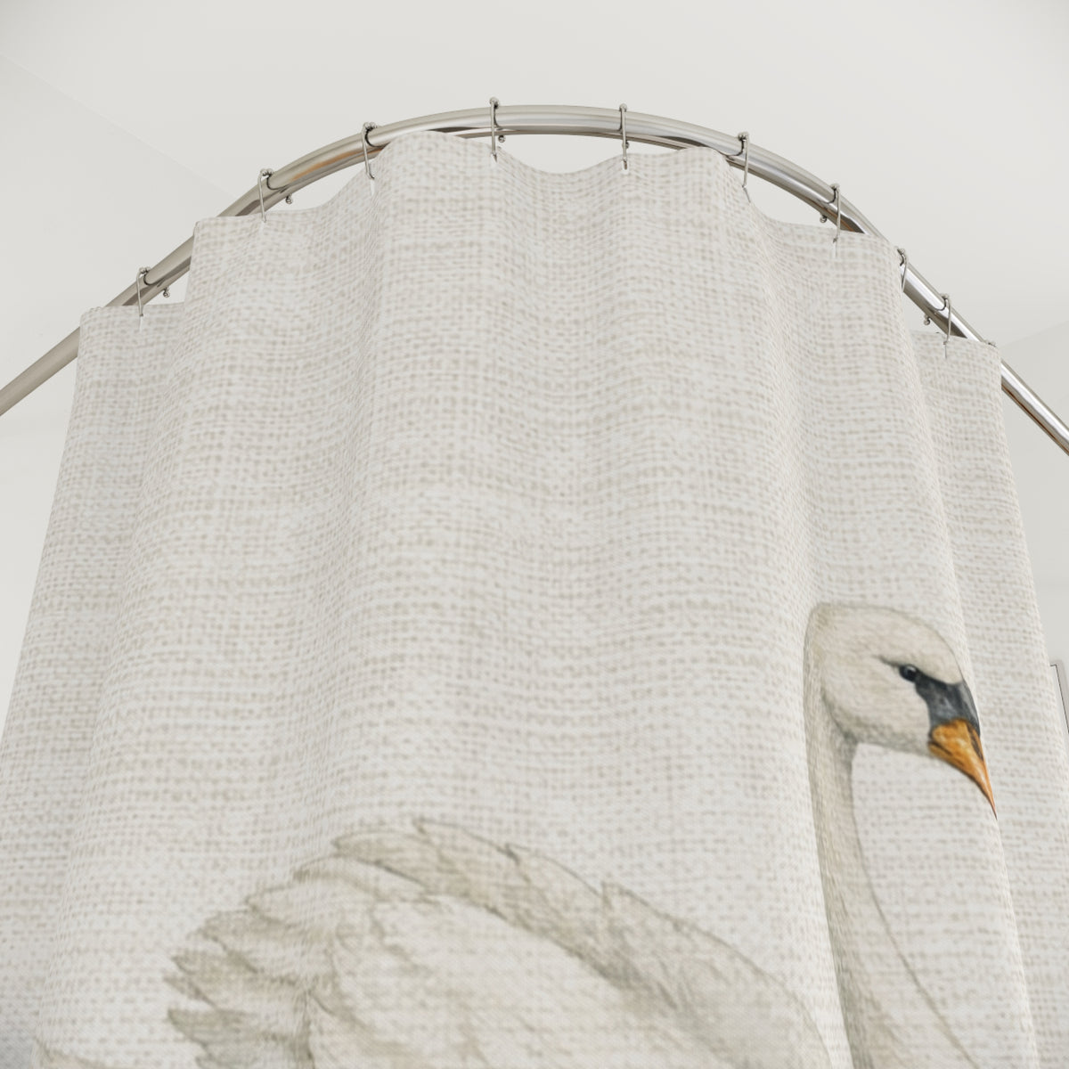 Faux Linen Swan Shower White Blue Curtain, Victorian Bathroom Decor, French Country Cottage, Shabby Chic, Housewarming Wedding Gifts