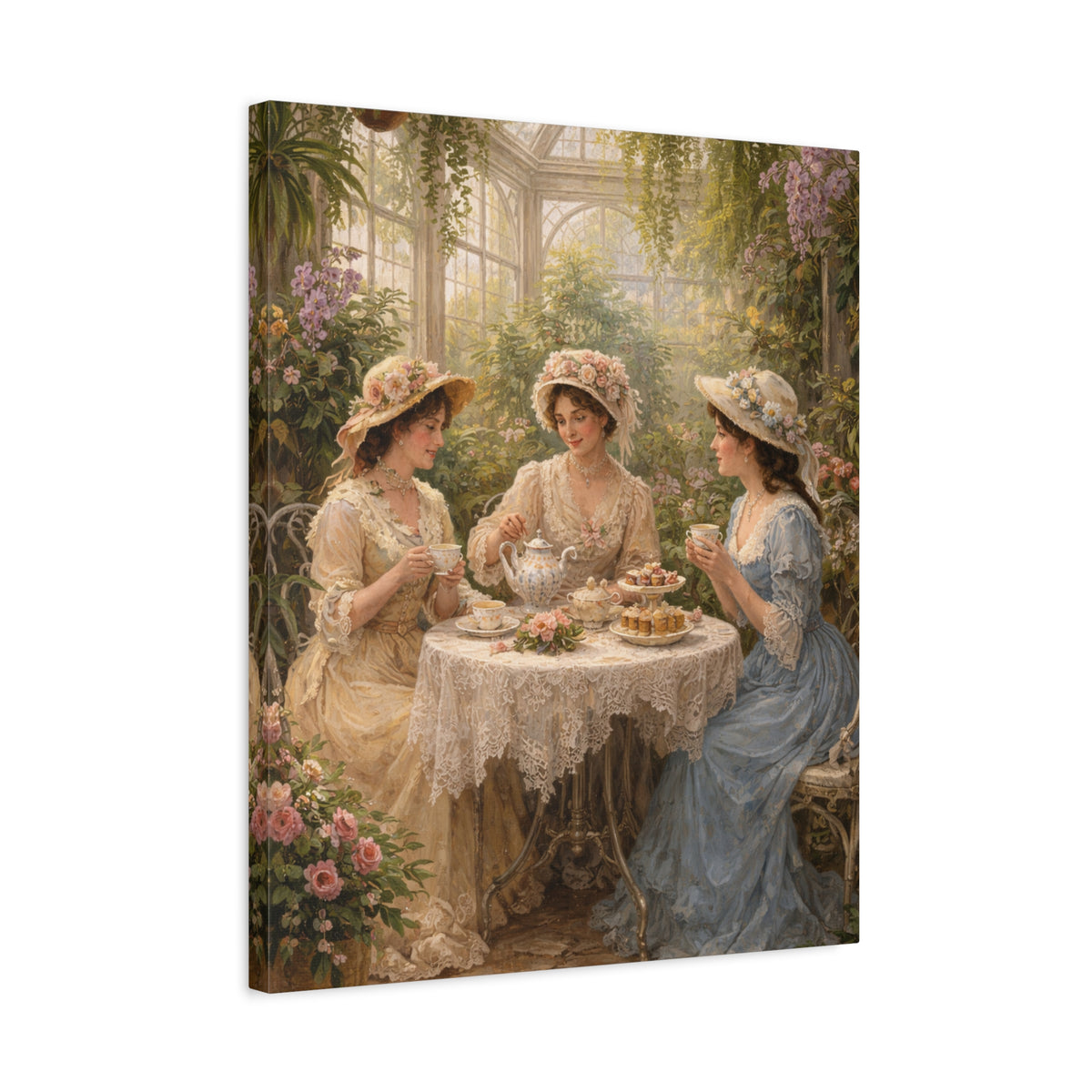 Vintage Ladies Tea Party Canvas Wall Art Print, Feminine Wall Hanging Decor, Victorian 1800's Ladies, Home Decor, Gift for Her, Elegant Art