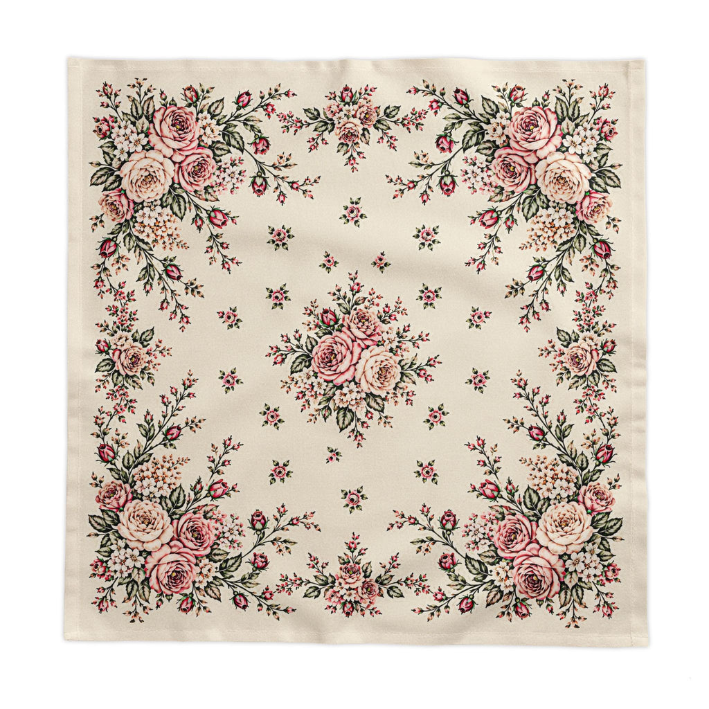 Victorian Blush Rose Floral Tablecloth 100% Cotton Twill, Pink & Ivory Shabby Chic French Country Table Linen, 58x58 or 58x102