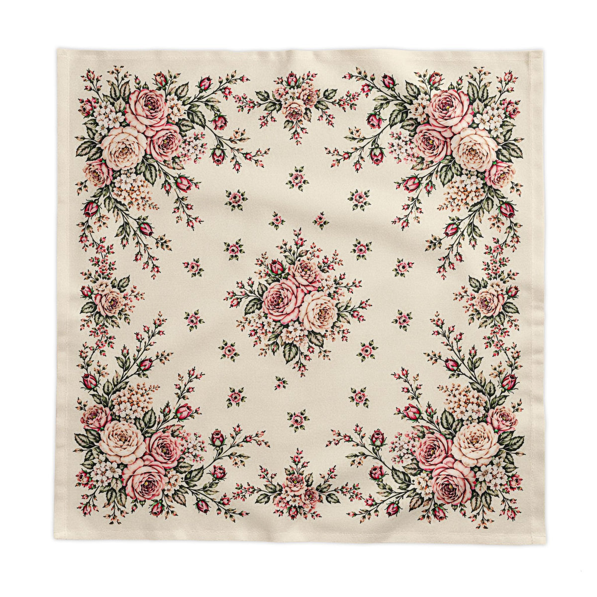 Victorian Blush Rose Floral Tablecloth 100% Cotton Twill, Pink & Ivory Shabby Chic French Country Table Linen, 58x58 or 58x102