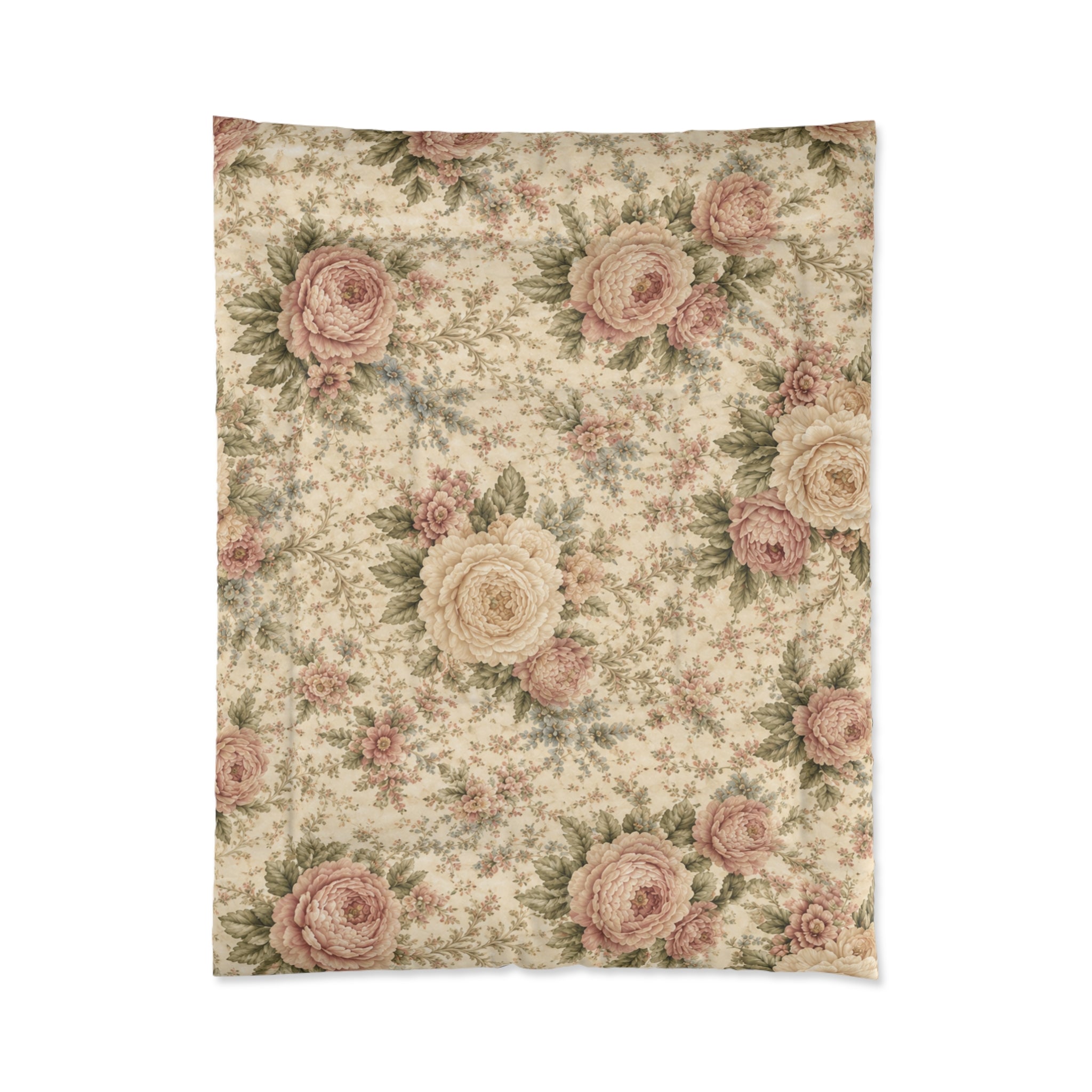 Blush Garden Peony Vintage Floral Comforter Bedding Shabby Chic Victorian Cottagecore Queen King Twin Size Decor Wedding Bed Spread Gift