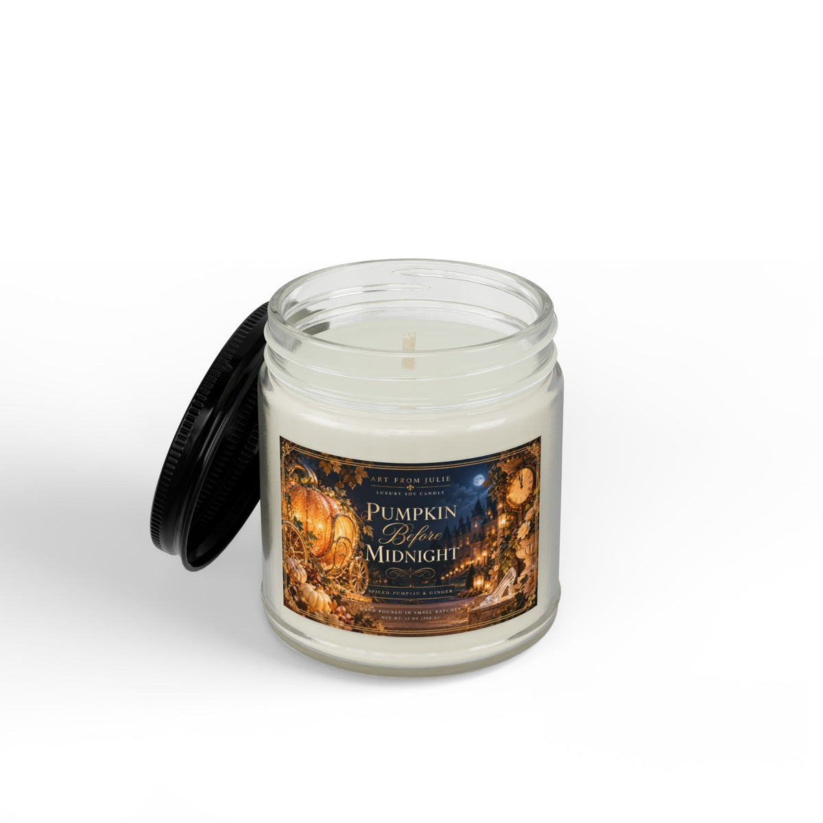 Pumpkin Before Midnight – Spiced Pumpkin & Ginger Soy Candle | Amber or Clear Jar with Lid Enchanted Fairytale Chateau Candle