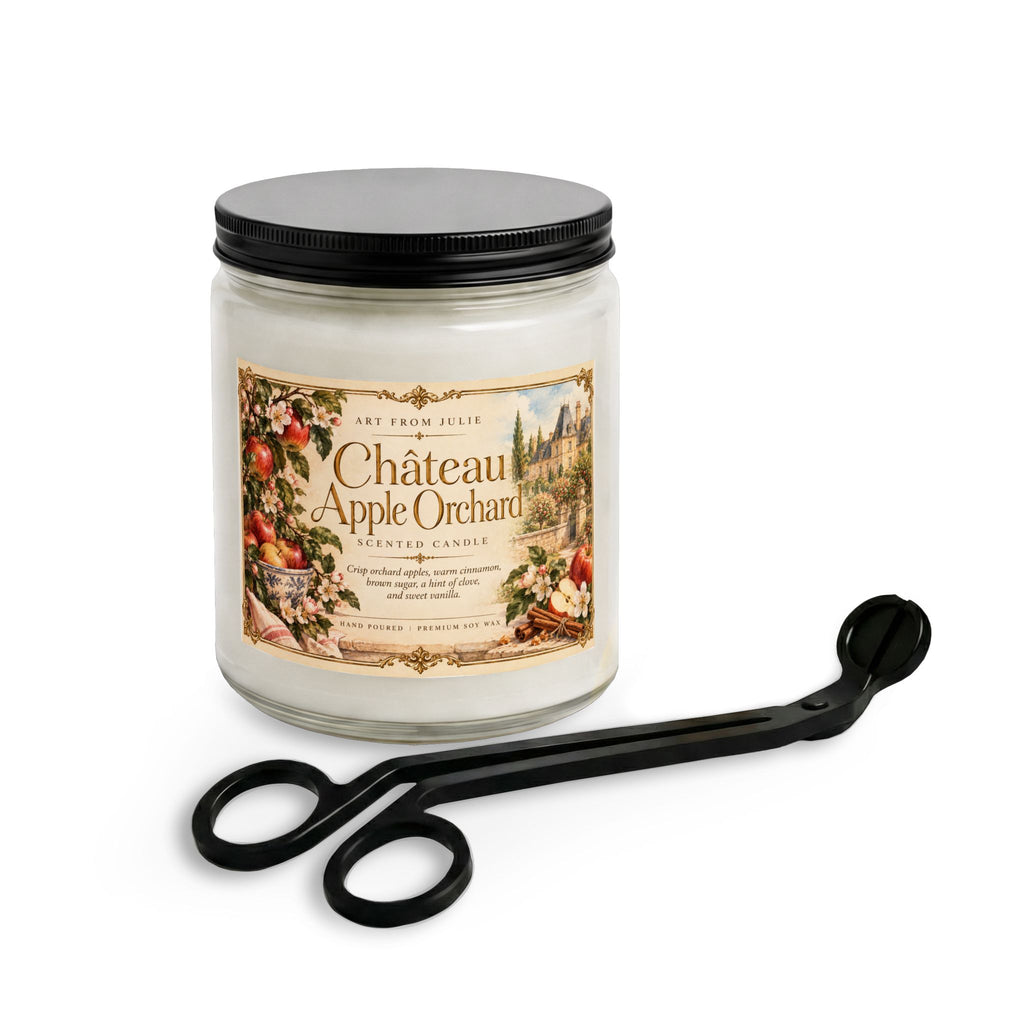 Château Apple Orchard Candle Gift Set , Crisp Apple, Cinnamon, Brown Sugar & Vanilla Candle with Matte Black Wick Trimmer