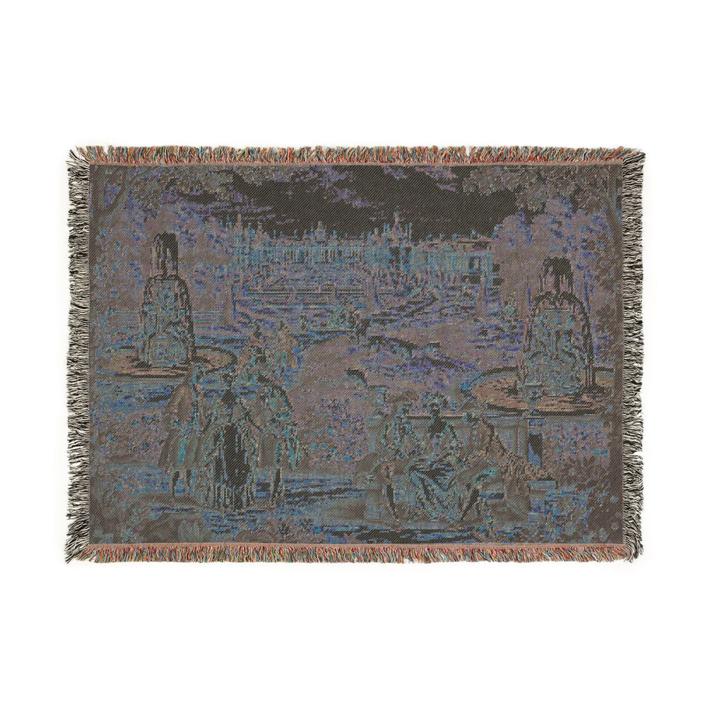 French Chateau Garden Woven Tapestry Blanket – Victorian Rococo Palace Scene, Antique French Country Wall Hanging, Versailles Inspired Home Decor