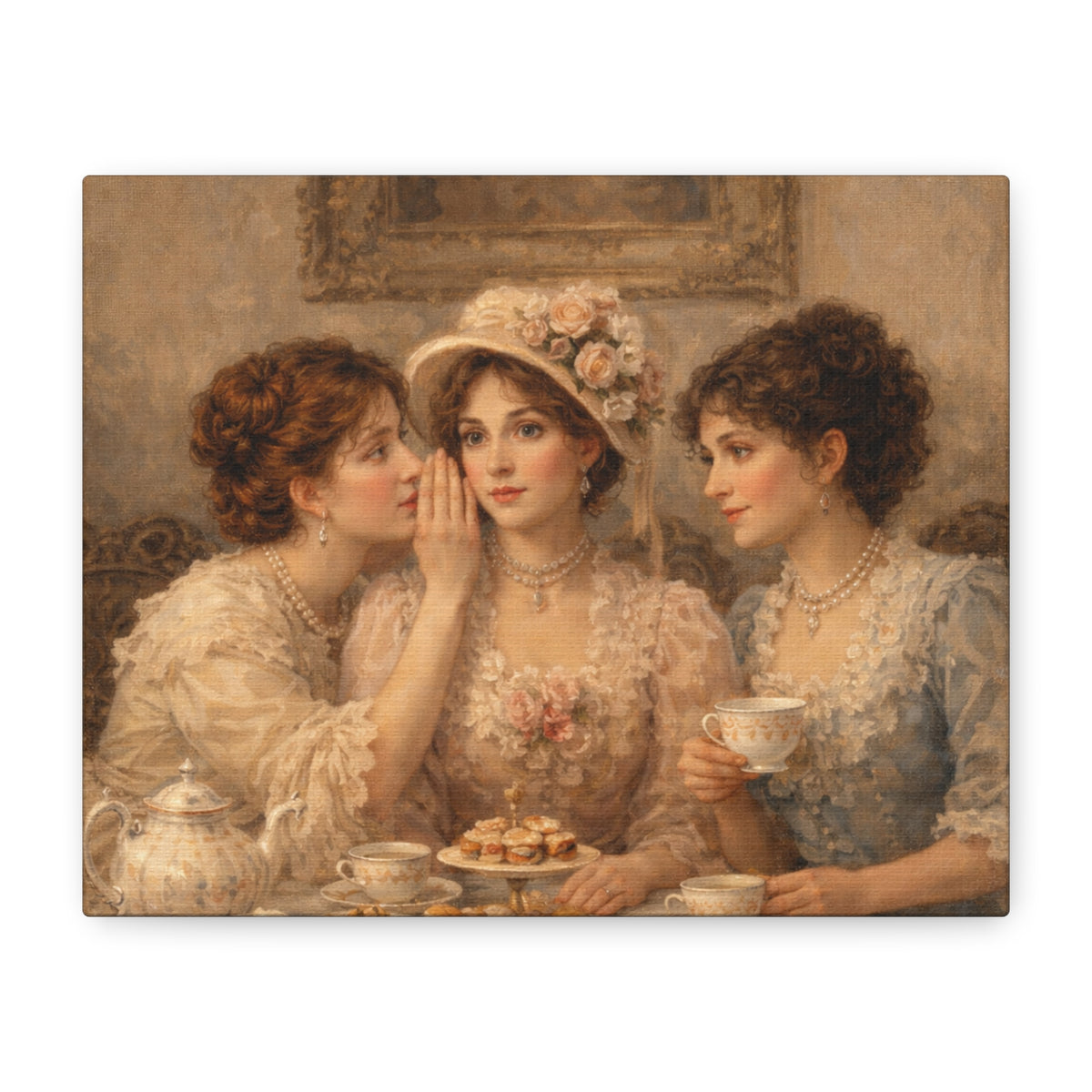 Vintage Ladies Tea Party Canvas Wall Art Print, Feminine Wall Hanging Decor, Victorian 1800's Ladies, Home Decor, Gift for Her, Elegant Art