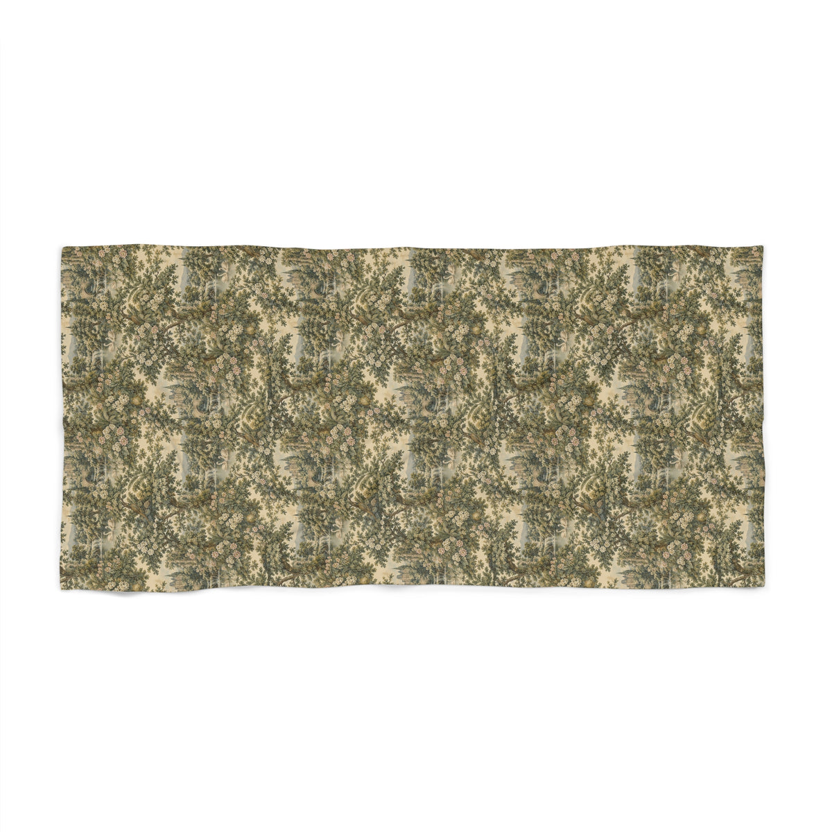 French Verdure Château Garden Large Towel, Vintage Green Aubusson Swan Floral French Country Chateaucore Oversized Bath Towel