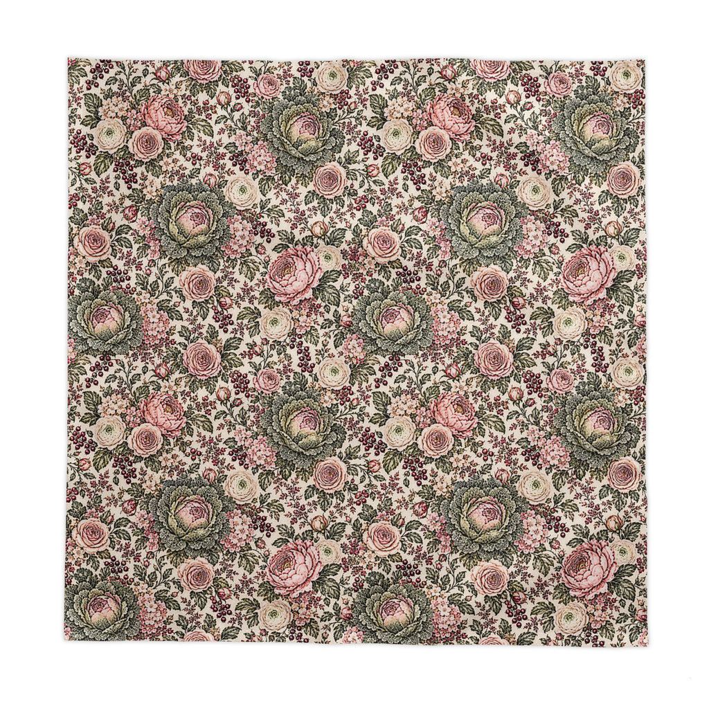 Blush Pink Sage Cabbage Rose Garden Tablecloth – Square Rectangle French Country Floral Botanical Shabby Chic Dining Table Linen