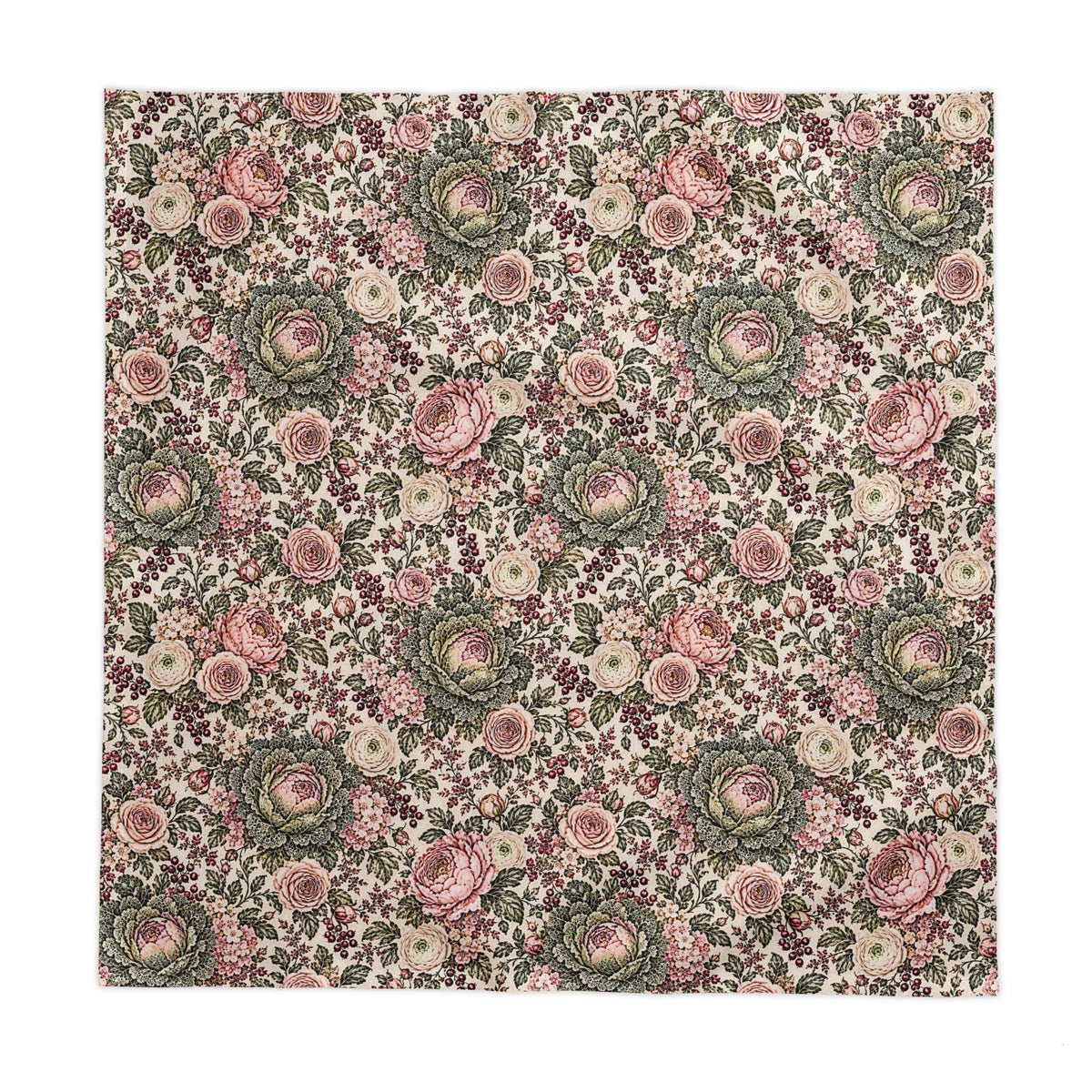 Blush Pink Sage Cabbage Rose Garden Tablecloth – Square Rectangle French Country Floral Botanical Shabby Chic Dining Table Linen