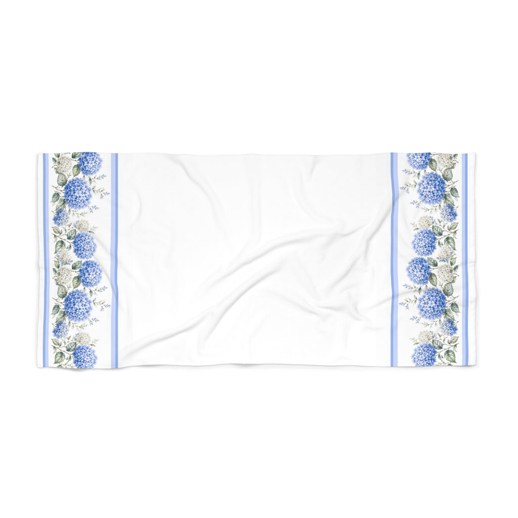 Blue Hydrangea 5 Piece Bathroom Set – Shower Curtain, Memory Foam Bath Mat & Towels, French Country Chateaucore Grandmillennial Decor