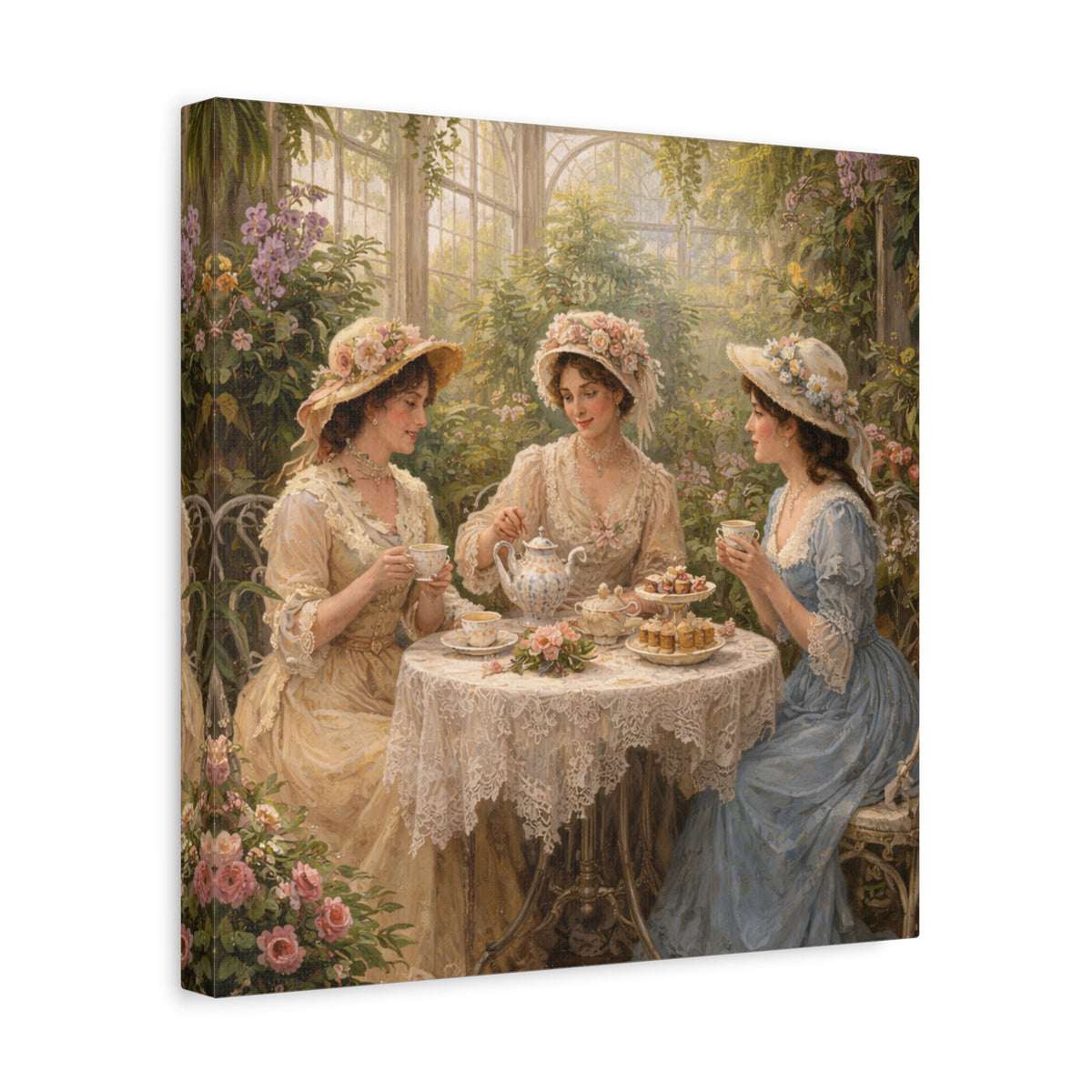 Vintage Ladies Tea Party Canvas Wall Art Print, Feminine Wall Hanging Decor, Victorian 1800's Ladies, Home Decor, Gift for Her, Elegant Art