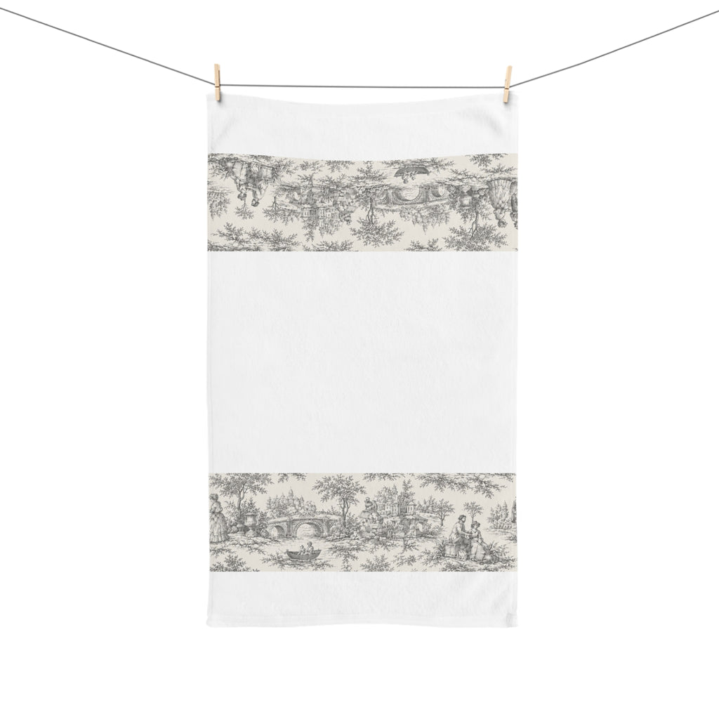 Nickel Gray and White Toile de Jouy Hand Towel, French Country Bathroom Decor, Victorian Shabby Chic Wedding Gift