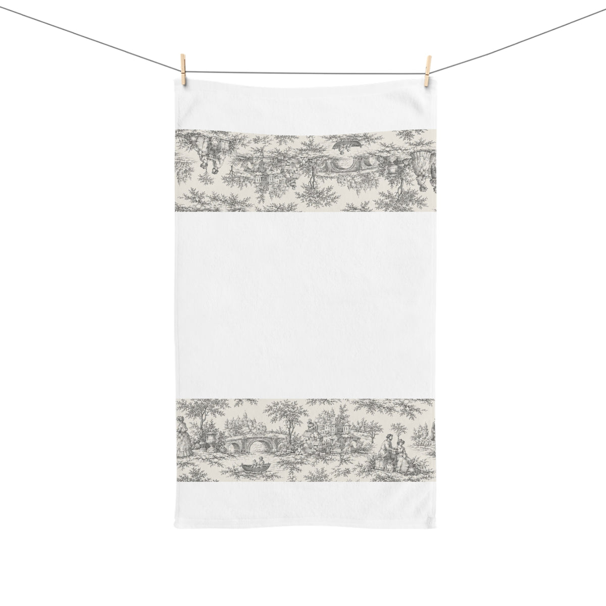 Nickel Gray and White Toile de Jouy Hand Towel, French Country Bathroom Decor, Victorian Shabby Chic Wedding Gift