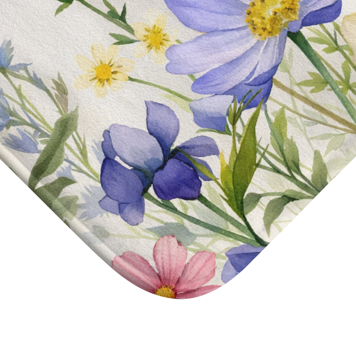 Colorful Wildflower Memory Foam Bathmat, Pink Blue Purple Floral Bathroom Throw Bath Mat Rug, Cottagecore Botanical Garden Decor