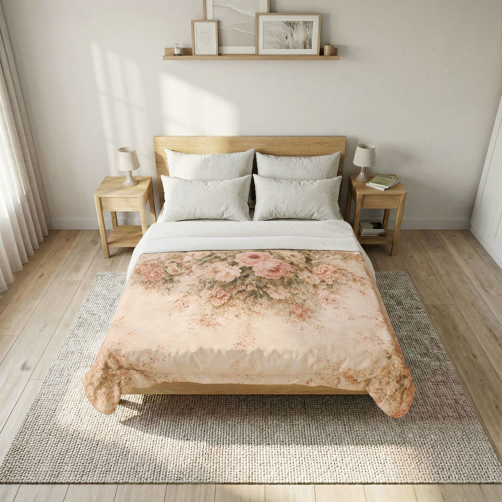 Cotton Chateaucore Soft Rose Bouquet 100% Cotton Comforter | Shabby Chic French Country Pink Peonies Roses Medallion