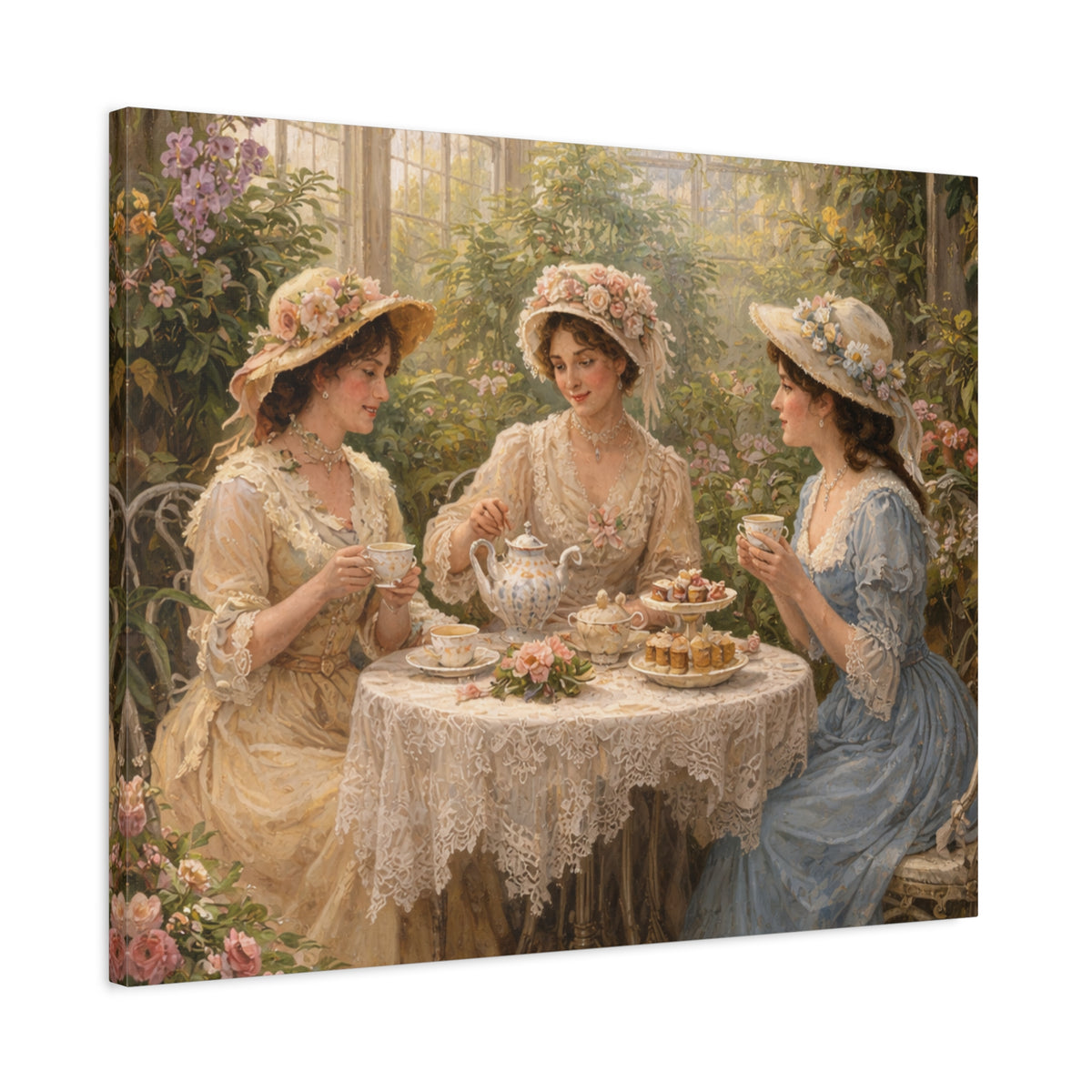 Vintage Ladies Tea Party Canvas Wall Art Print, Feminine Wall Hanging Decor, Victorian 1800's Ladies, Home Decor, Gift for Her, Elegant Art