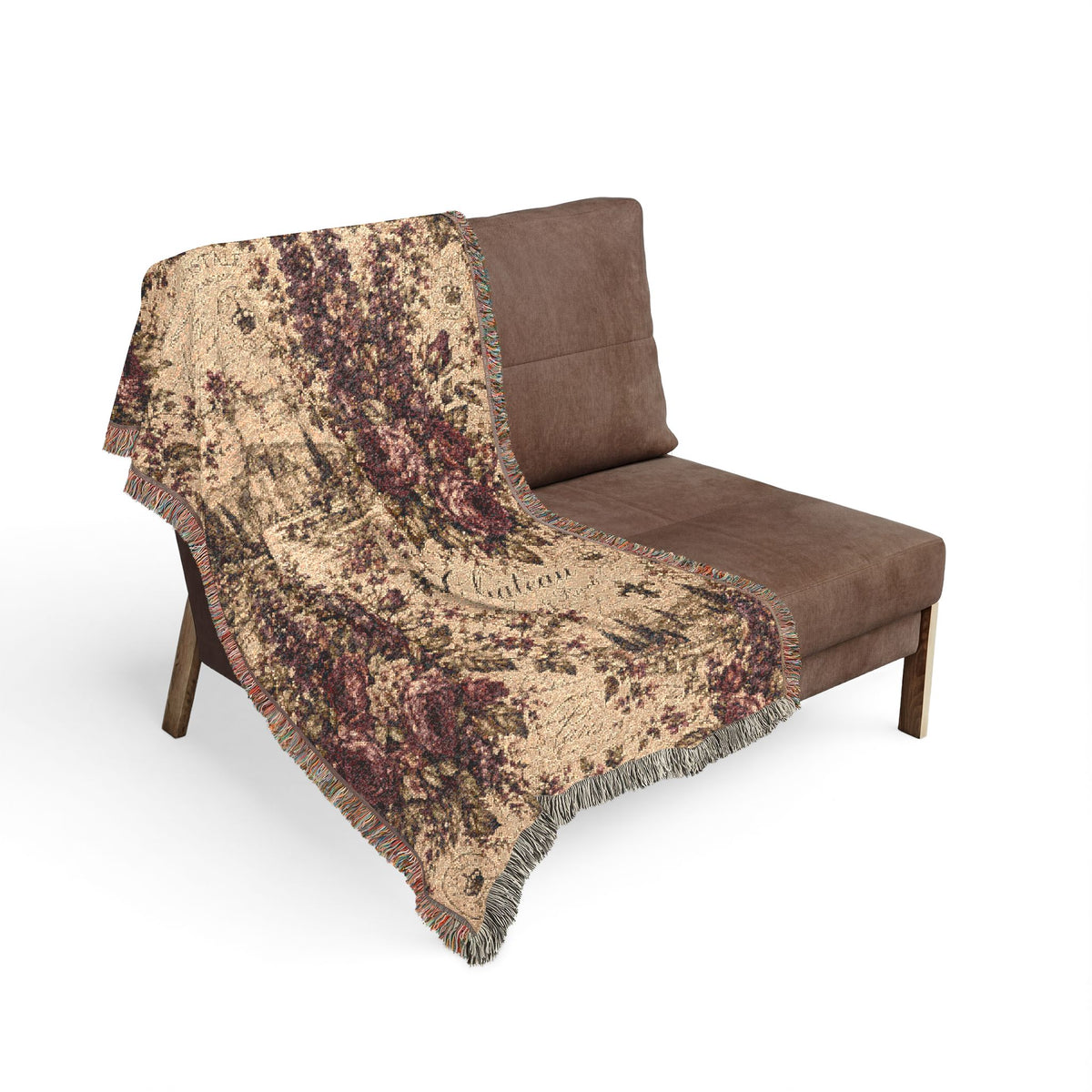 Delphinium French Script Woven Throw Blanket – Merlot Plum Vintage Tapestry Chateaucore Floral Fringed Decorative Quilt