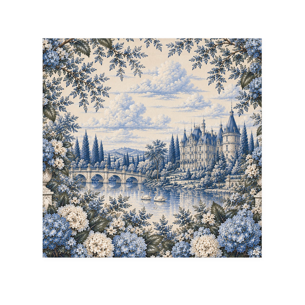Blue Hydrangea Château Garden Washcloth – French Country Floral Face Cloth, Blue Toile Chateaucore Shabby Chic Bathroom Decor
