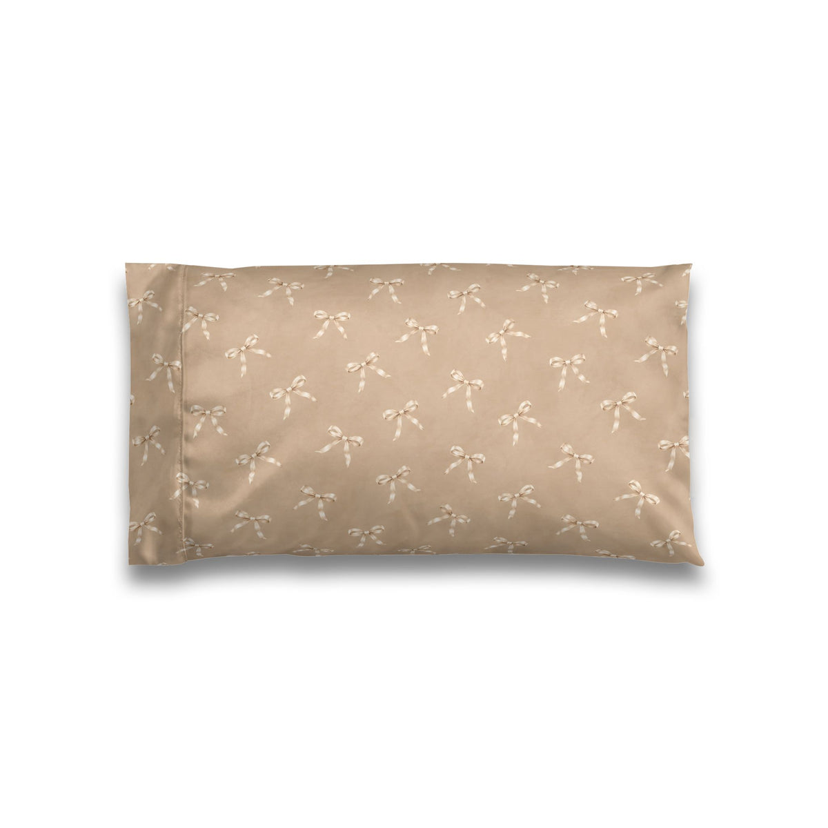 Champagne Petite Bow Satin Pillowcase – Elegant Coquette Pillow Cover, French Country Neutral Bedroom Decor