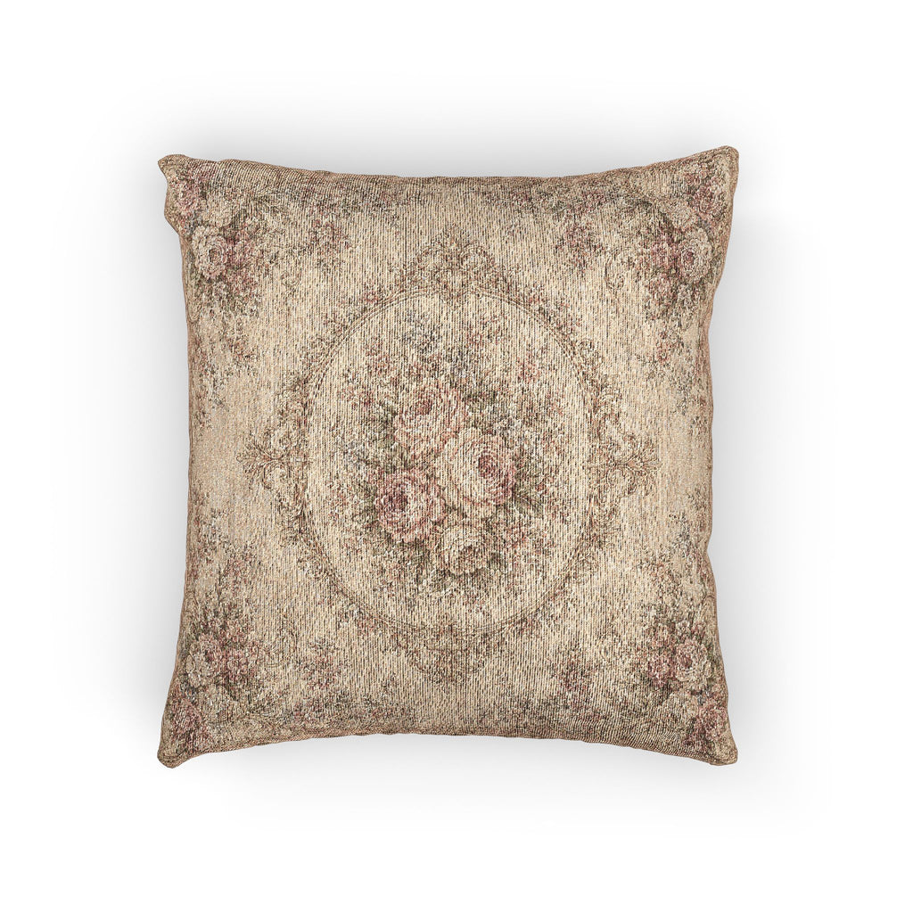 French Aubusson Floral Woven Tapestry Pillow and Cover, Victorian Floral Shabby Chic Accent, Rose Peonies Decorative Textured Antique Style Cushion