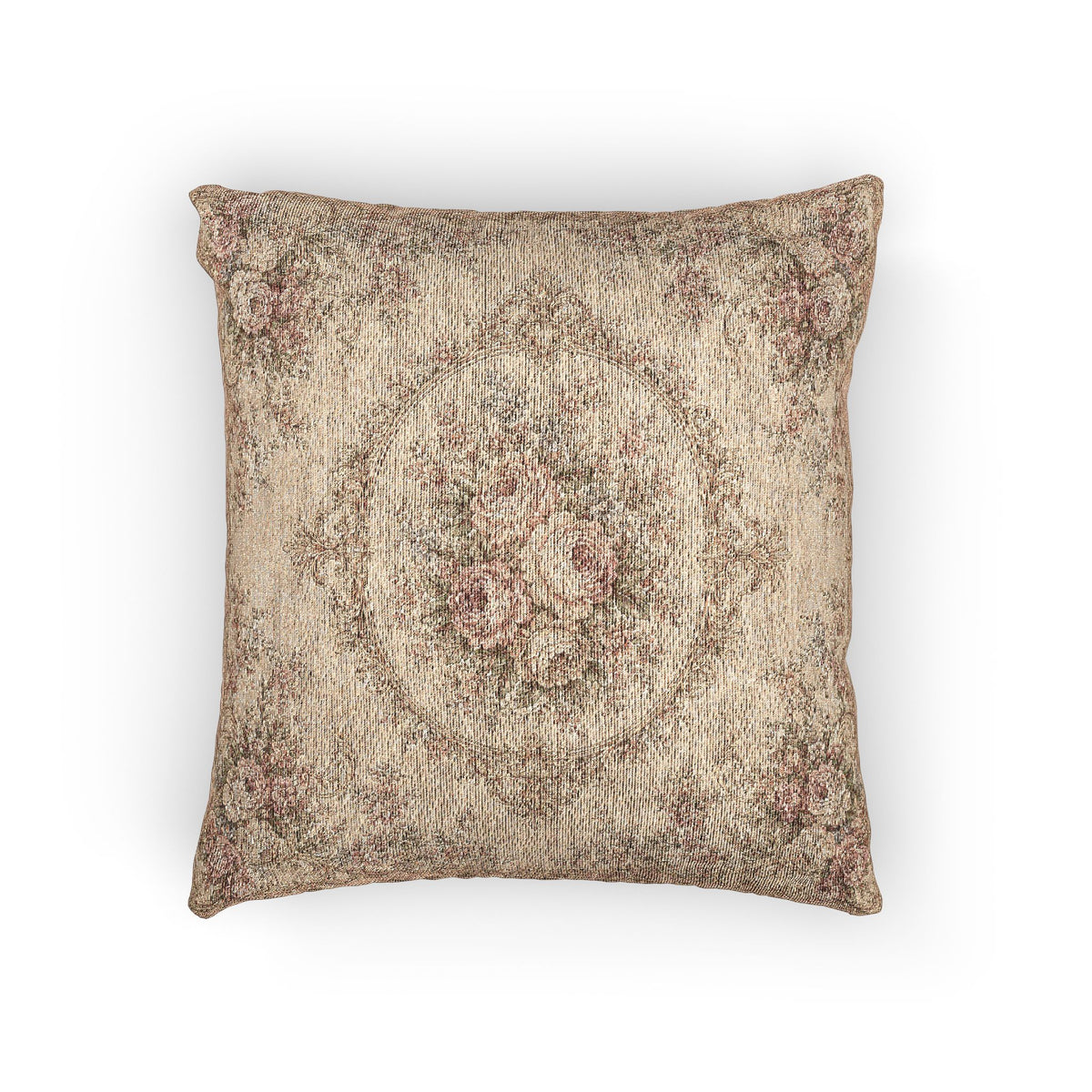 French Aubusson Floral Woven Tapestry Pillow and Cover, Victorian Floral Shabby Chic Accent, Rose Peonies Decorative Textured Antique Style Cushion