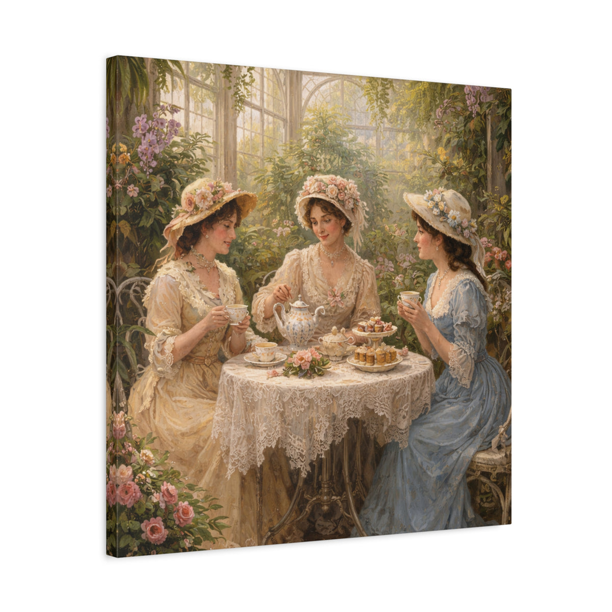 Vintage Ladies Tea Party Canvas Wall Art Print, Feminine Wall Hanging Decor, Victorian 1800's Ladies, Home Decor, Gift for Her, Elegant Art