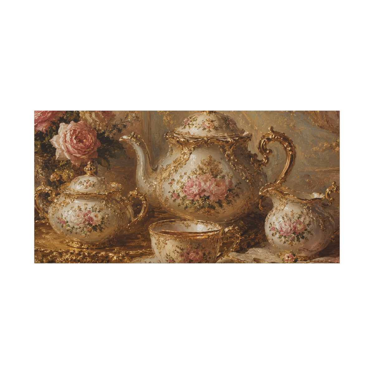 Rococo Tea Set Canvas Wall Art Print, Feminine Wall Hanging Decor, Mary Antoinette Royalty, Home Decor, Dining Room Elegant Art, Home Gift