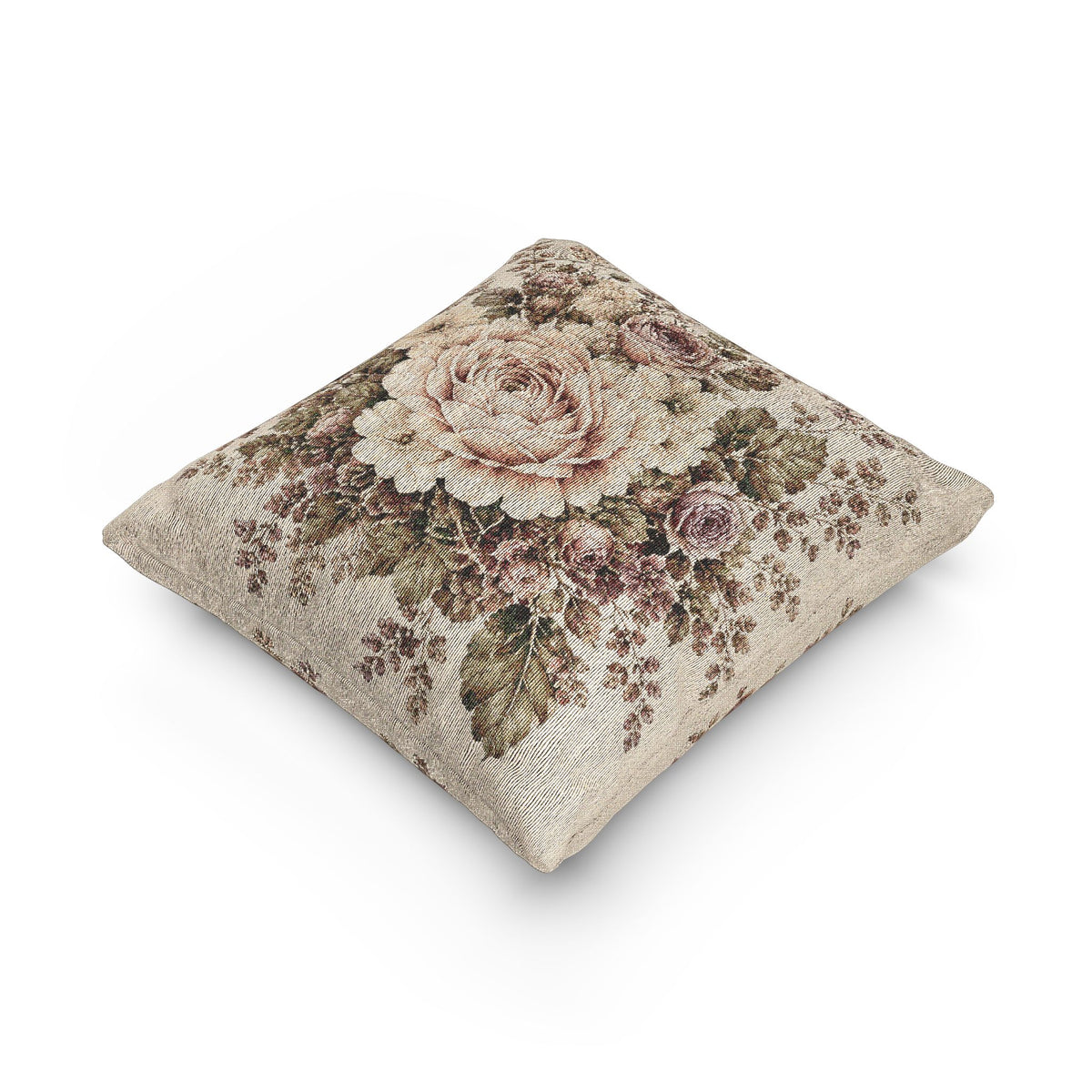 Vintage French Country Floral Woven Throw Pillow, Chateaucore Tapestry Cushion, Romantic Cottagecore Rose Decor, Shabby Chic Accent