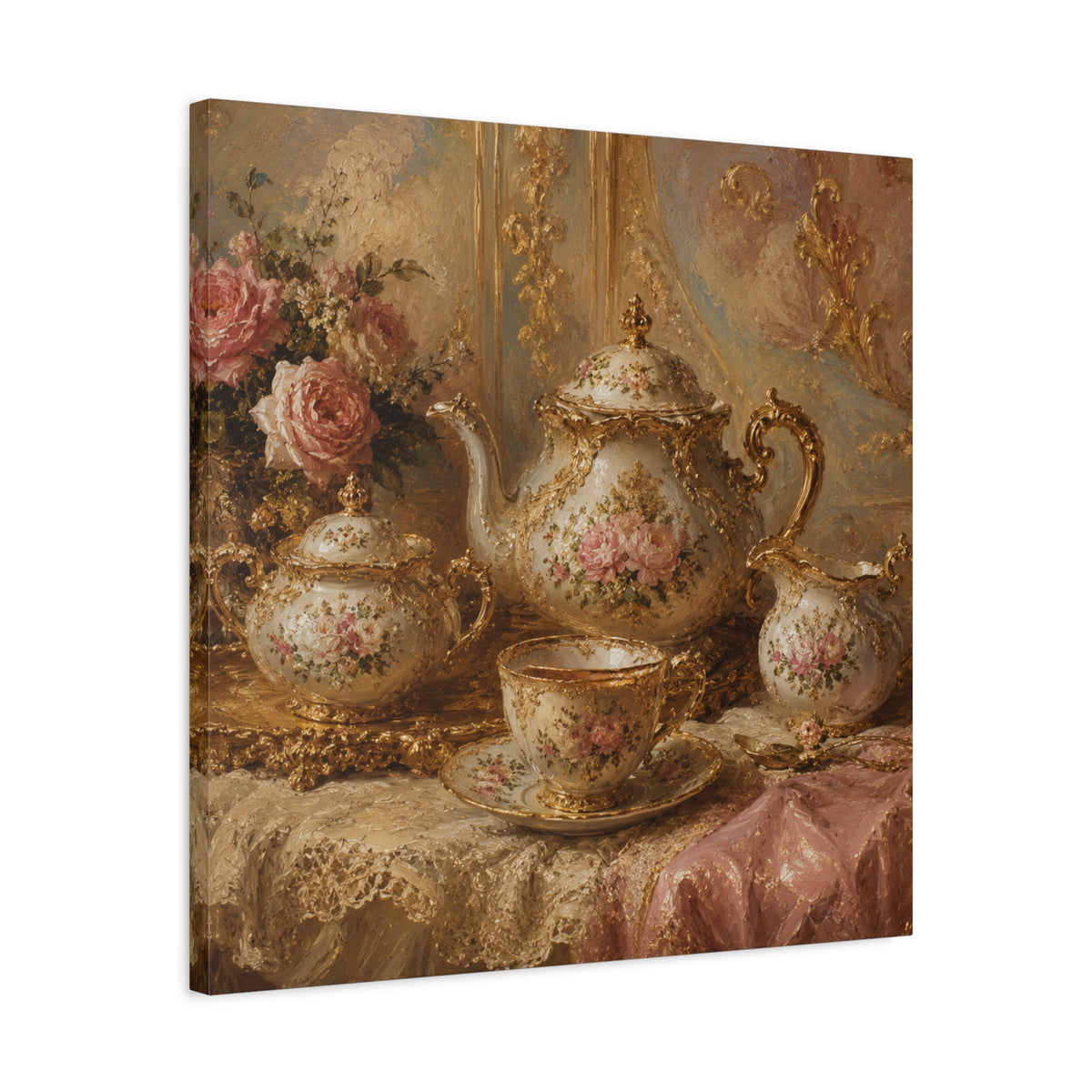 Rococo Tea Set Canvas Wall Art Print, Feminine Wall Hanging Decor, Mary Antoinette Royalty, Home Decor, Dining Room Elegant Art, Home Gift
