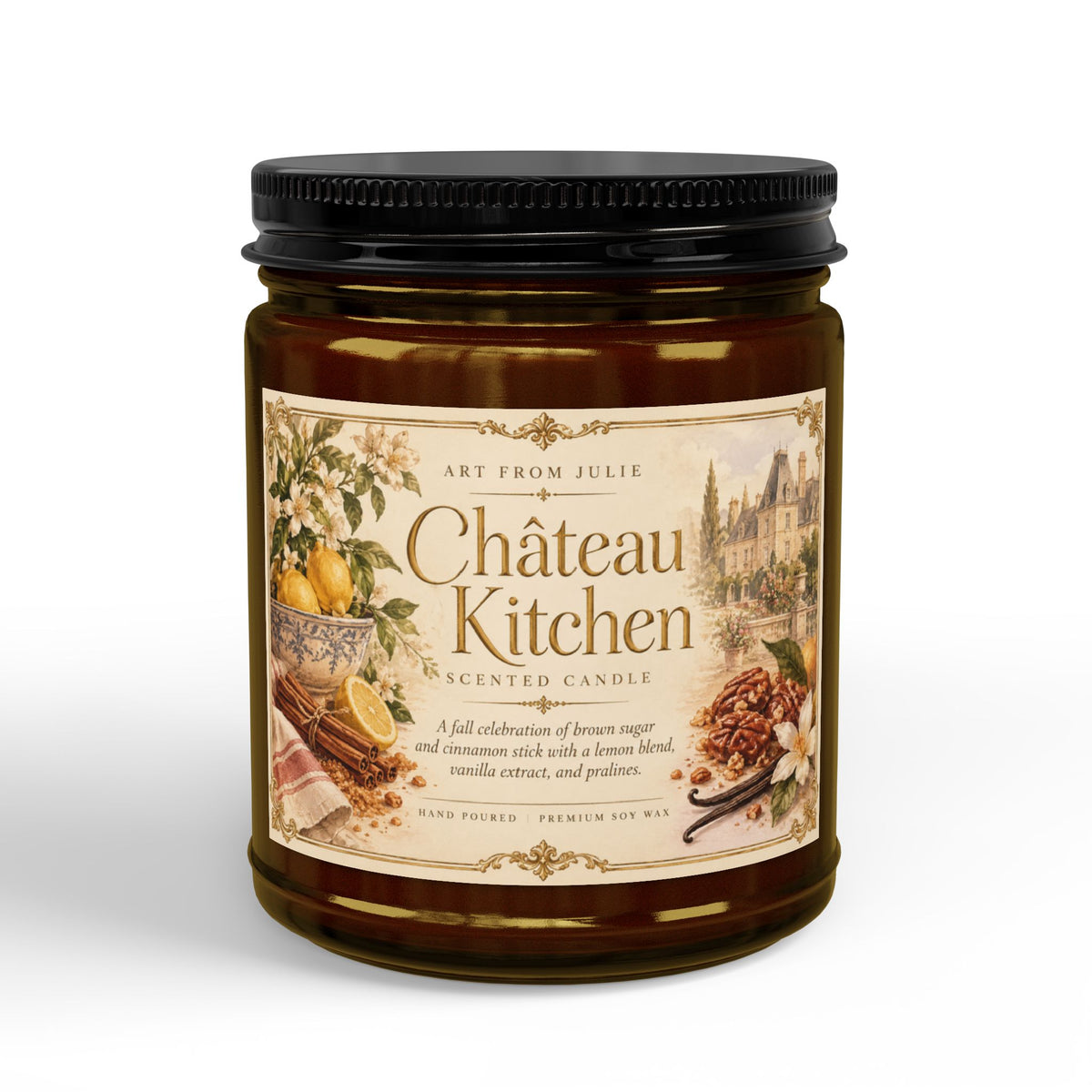 Château Kitchen Jar Scented Candle, Comfort Spice Brown Sugar, Cinnamon, Vanilla & Praline French Country Scented Candle Lemons