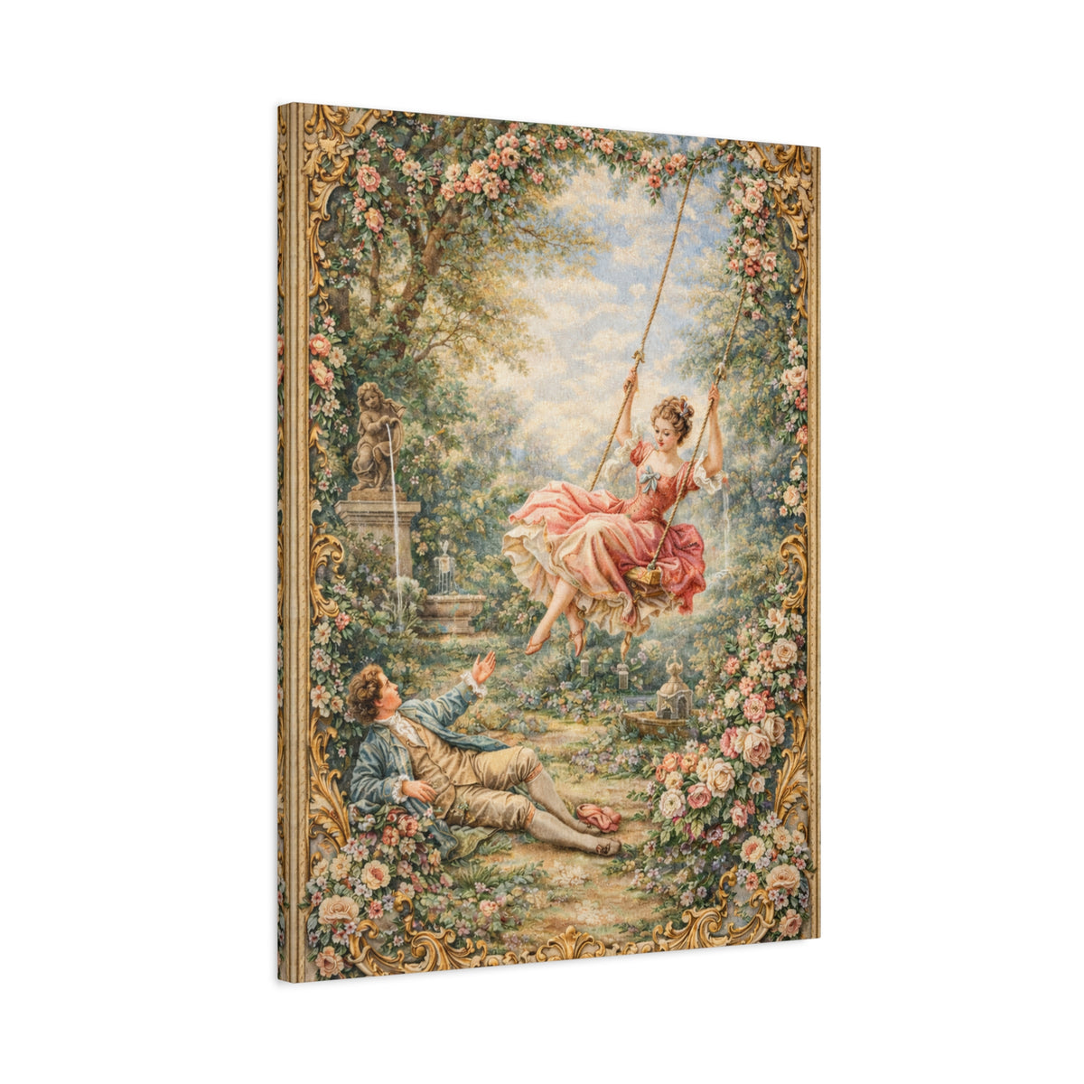 Victorian Lady on a Swing Canvas Wall Art Print, Rococo Wall Hanging Decor, Vintage Ladies, French Country Shabby Chic Decor, Home Wedding Gift