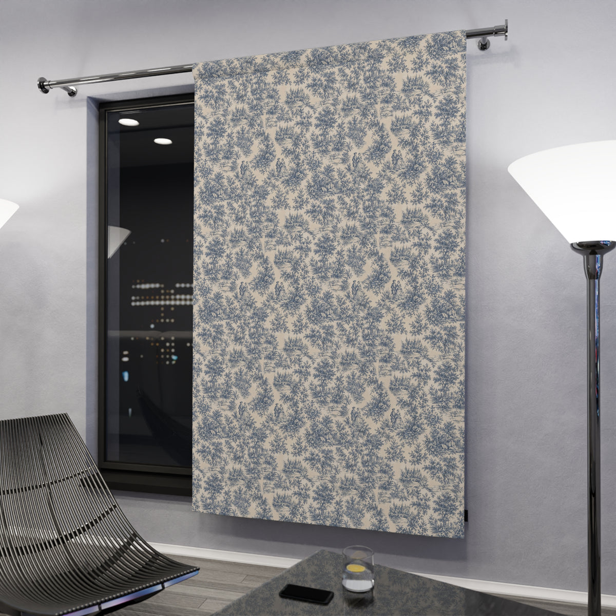 Dusty Blue Toile de Jouy Pattern Long Curtain, Botanical Scenic Vintage Toile Black Out Window Treatment, French Country Shabby Chic Chateaucore