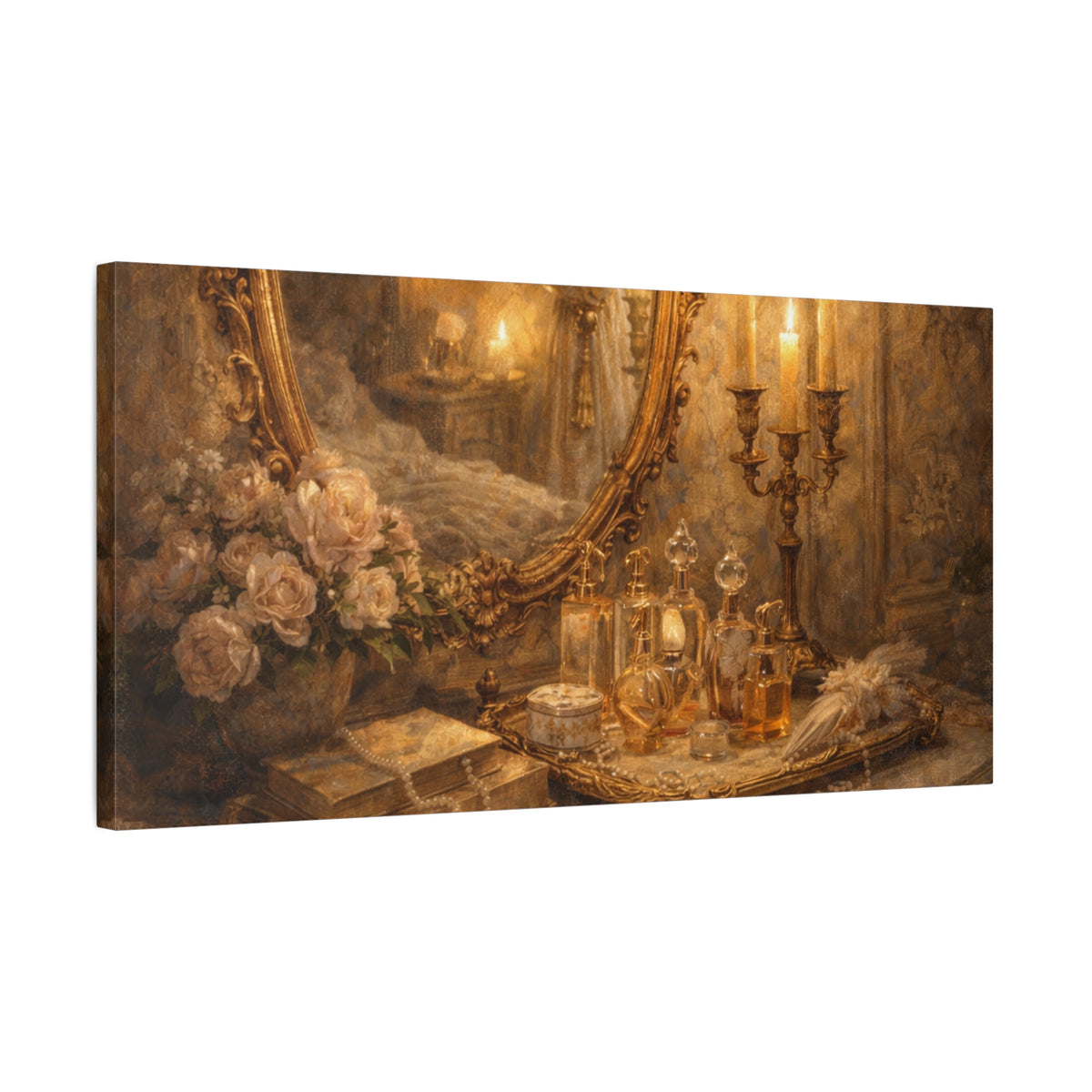 French Country Perfume Vanity Canvas Wall Art Print, Chateaucore Floral Wall Hanging Decor, Victorian Romantic Home Decor, Gift Mom Grandma
