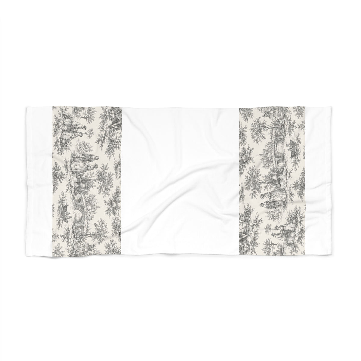French Country Toile Towel Set – Vintage Charcoal Gray Pastoral Bath, Hand & Wash Towels, Chateaucore Bathroom Decor