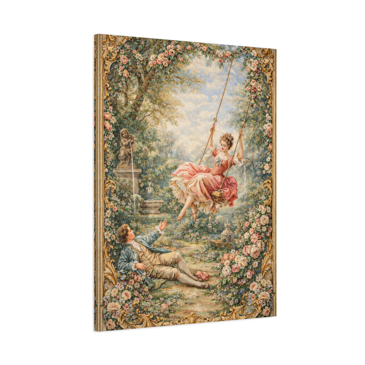 Victorian Lady on a Swing Canvas Wall Art Print, Rococo Wall Hanging Decor, Vintage Ladies, French Country Shabby Chic Decor, Home Wedding Gift