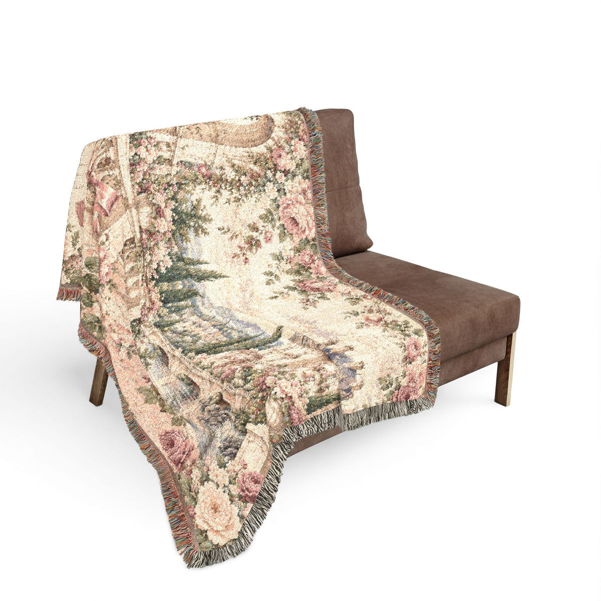 Love Letter Chateau Roses Woven Blanket – Vintage French Floral Tapestry Throw, Romantic Cottagecore Decor