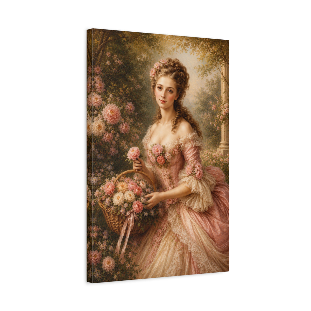 Victorian Pink Lady Roses Canvas Wall Art Print, Feminine Wall Hanging Decor, Vintage 1800's Ladies, Home Decor, Gift for Her, Elegant Art
