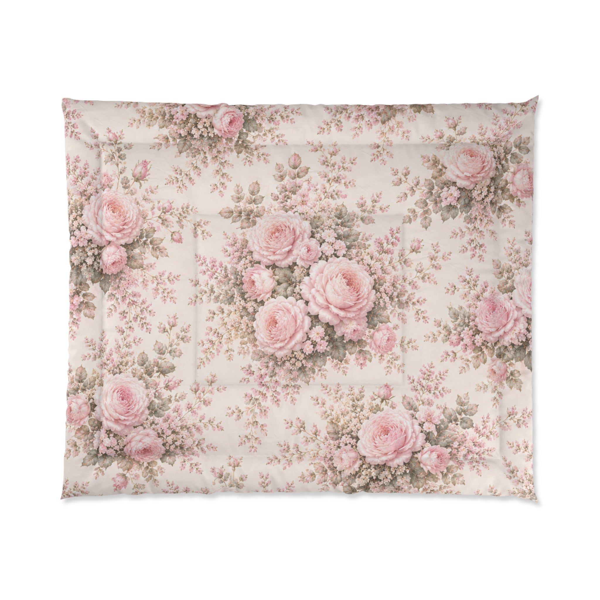 Blush Peony Floral Comforter Bedding Shabby Chic Chateaucore Victorian French Cottagecore Queen King Twin Size Decor Wedding Bed Spread Gift