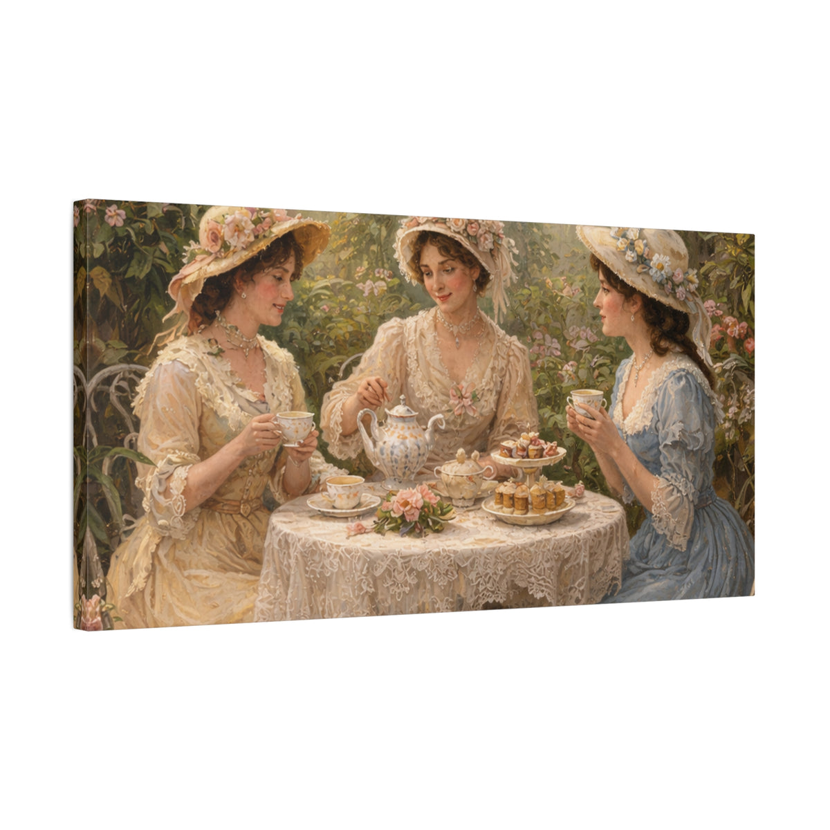 Vintage Ladies Tea Party Canvas Wall Art Print, Feminine Wall Hanging Decor, Victorian 1800's Ladies, Home Decor, Gift for Her, Elegant Art