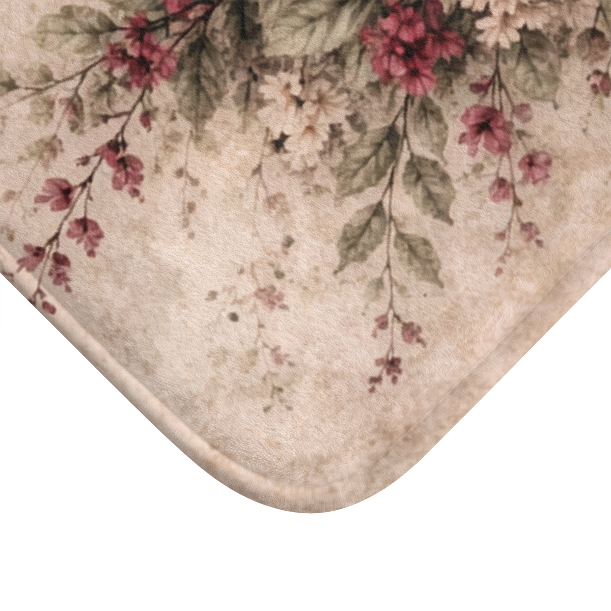 Burgundy Rose Memory Foam Bath Mat, Vintage Floral Bathroom Rug, French Country Chateaucore Victorian Shabby Chic Romantic Decor