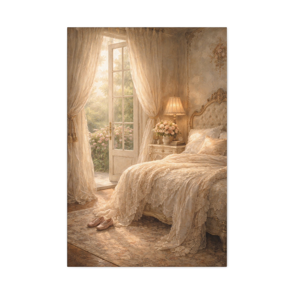 Elegant French Bedroom Canvas Wall Art Print, Chateaucore Feminine Wall Hanging Decor, Shabby Chic Victorian Romantic Home Decor