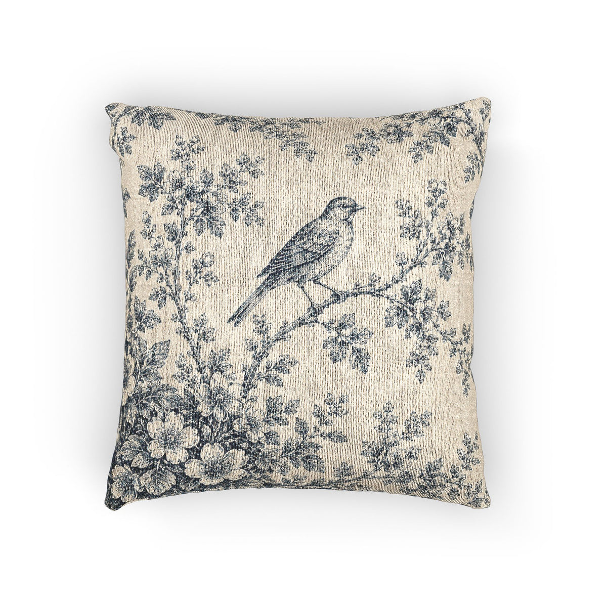 Blue Toile Bird Woven Tapestry Pillow and Cover, French Country Cushion, Victorian Shabby Chic Cottage Decor, Botanical Throw Pillow, French  Accent