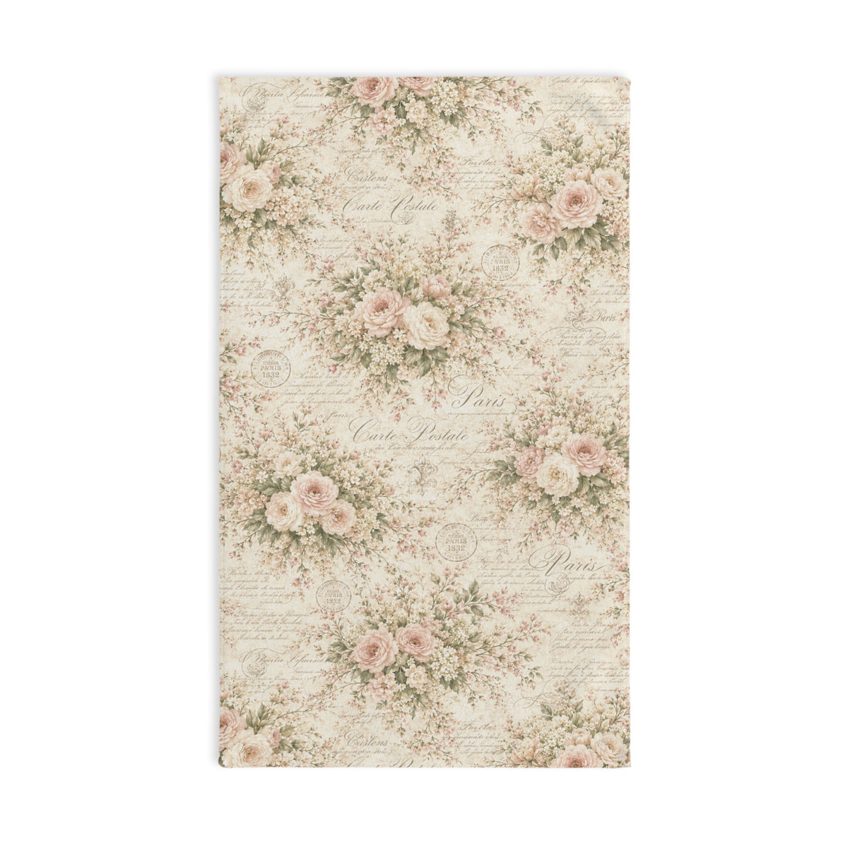 Love Letter Chateau Hand Towel Blush Pink Ivory Vintage Floral French Script, Victorian Cottagecore Shabby Chic Rose Kitchen Bath Towel