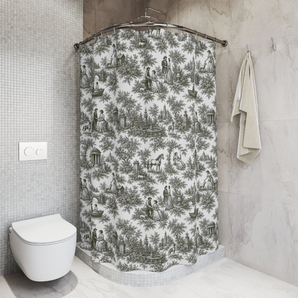 Black French Toil Floral Shower Curtain, Victorian Bathroom Decor, Vintage Country Cottage, Shabby Chic, Farmhouse Style, Housewarming Gift