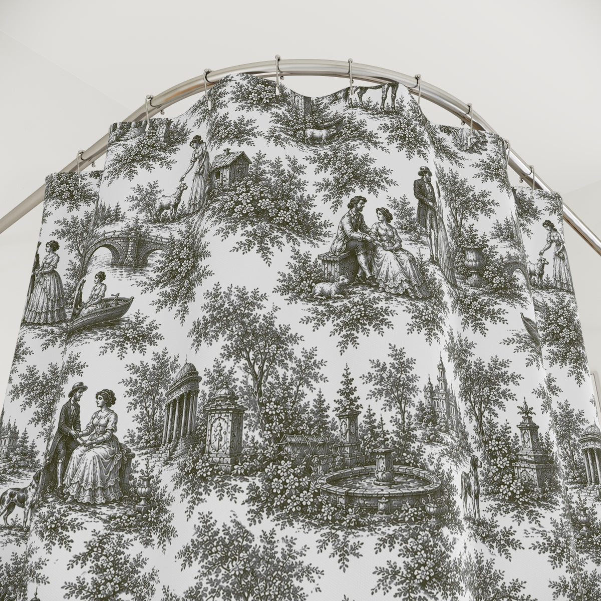 Black French Toil Floral Shower Curtain, Victorian Bathroom Decor, Vintage Country Cottage, Shabby Chic, Farmhouse Style, Housewarming Gift
